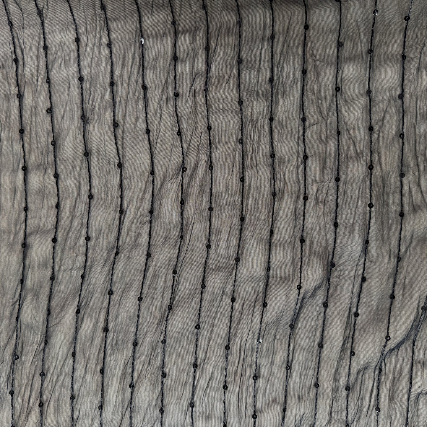 Sheer Sequin Stripe Fabric - Black - Deadstock