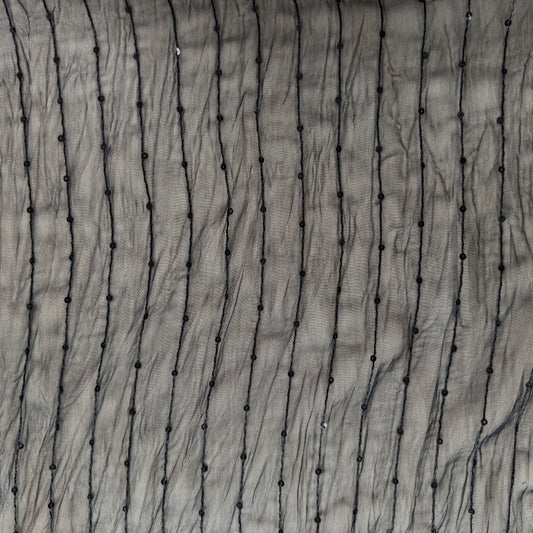 Sheer Sequin Stripe Fabric - Black - Deadstock