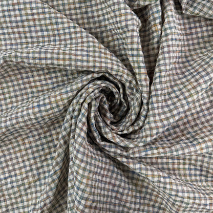 Yarn Dyed Cotton Linen Seersucker - Sage & Denim Plaid