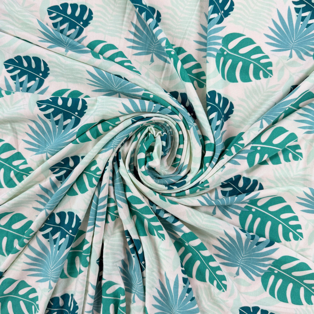 Bamboo Stretch Jersey Knit - Monstera Leaves - Deadstock - 250gsm - 67"