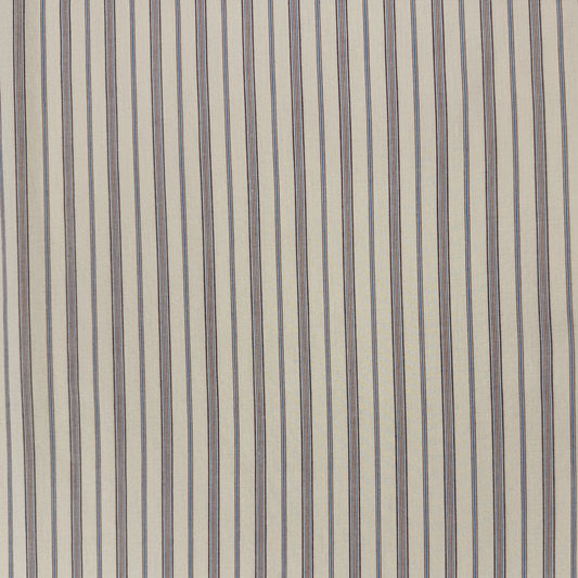 Yarn Dyed Cotton Shirting - Ivory, Blue & Red Stripe - Deadstock