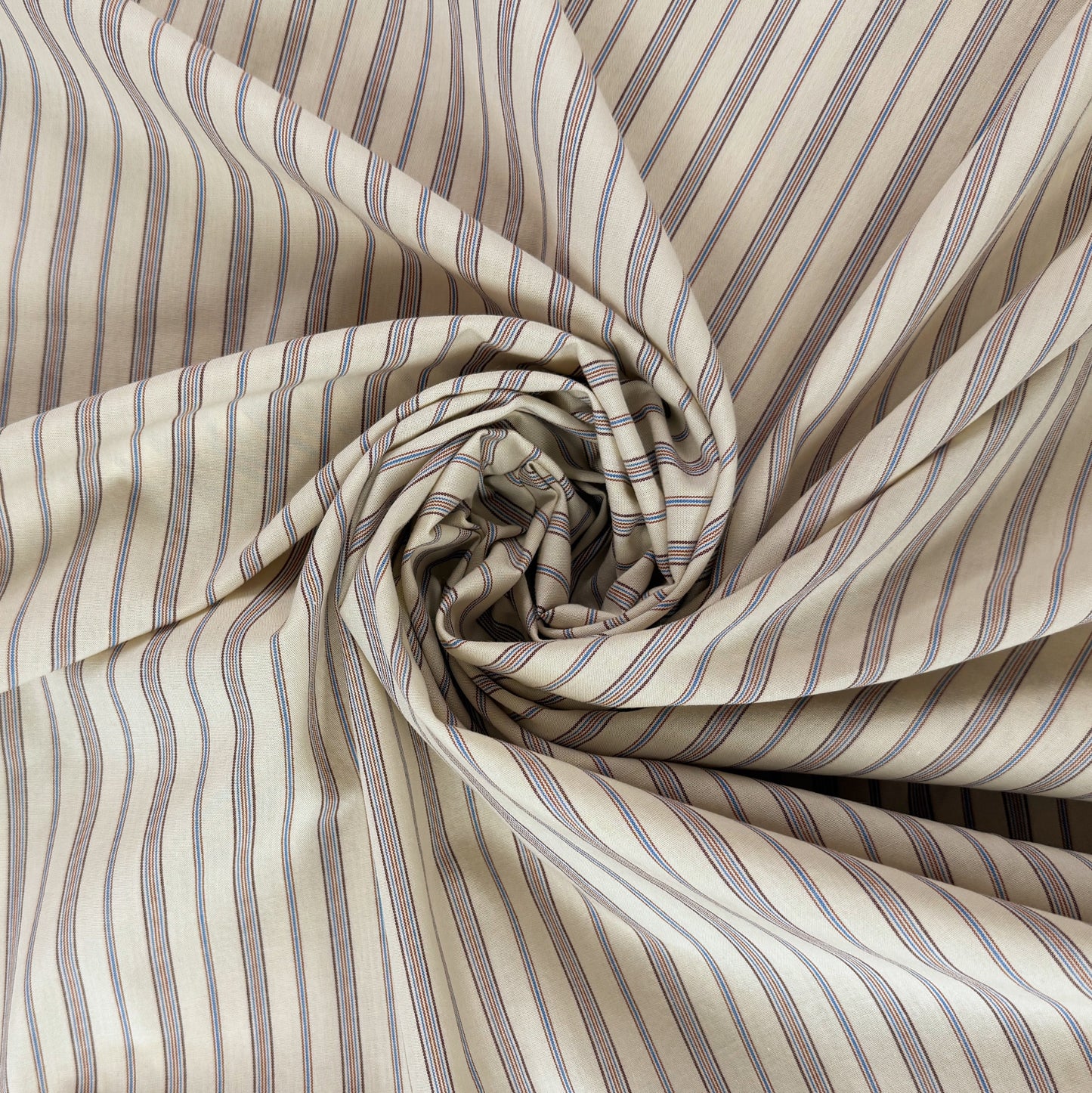 Yarn Dyed Cotton Shirting - Ivory, Blue & Red Stripe - Deadstock