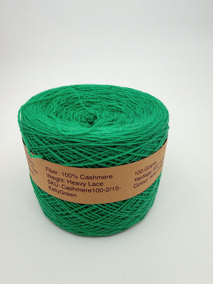 100% Cashmere Yarn - Deadstock Yarn - Made in Italy -  Kelly Green - Lace Weight  - 100g