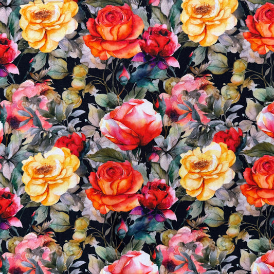 Ecovero Viscose Crepe Print - Dark Painterly Florals
