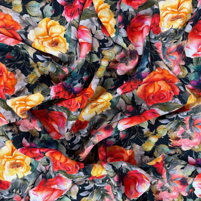 Ecovero Viscose Crepe Print - Dark Painterly Florals