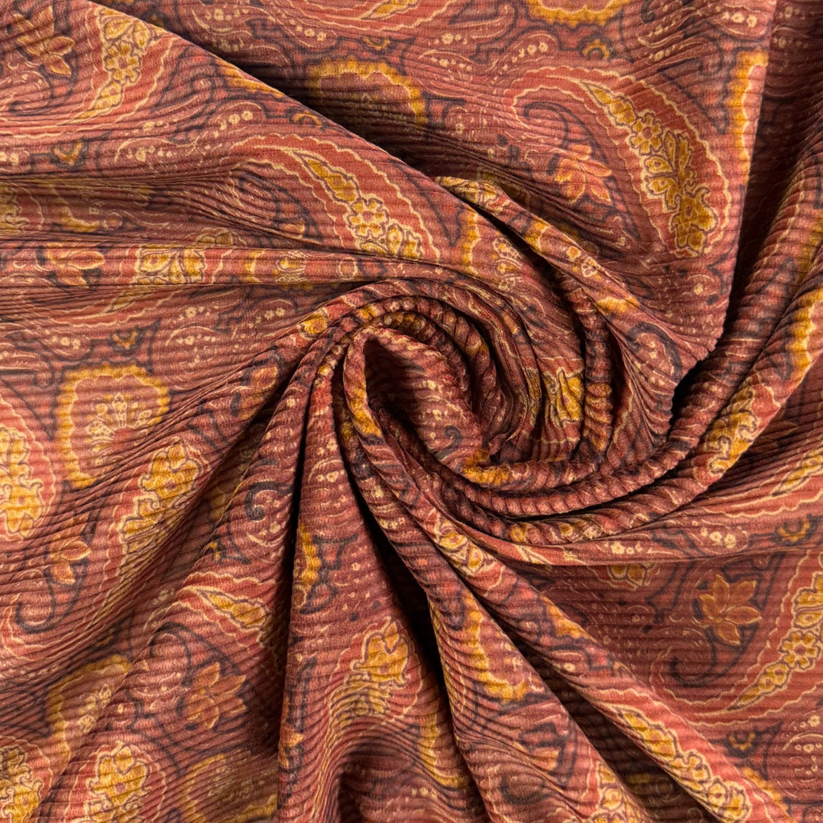 Stretch Cotton Corduroy - Rust Paisley - Designer Deadstock