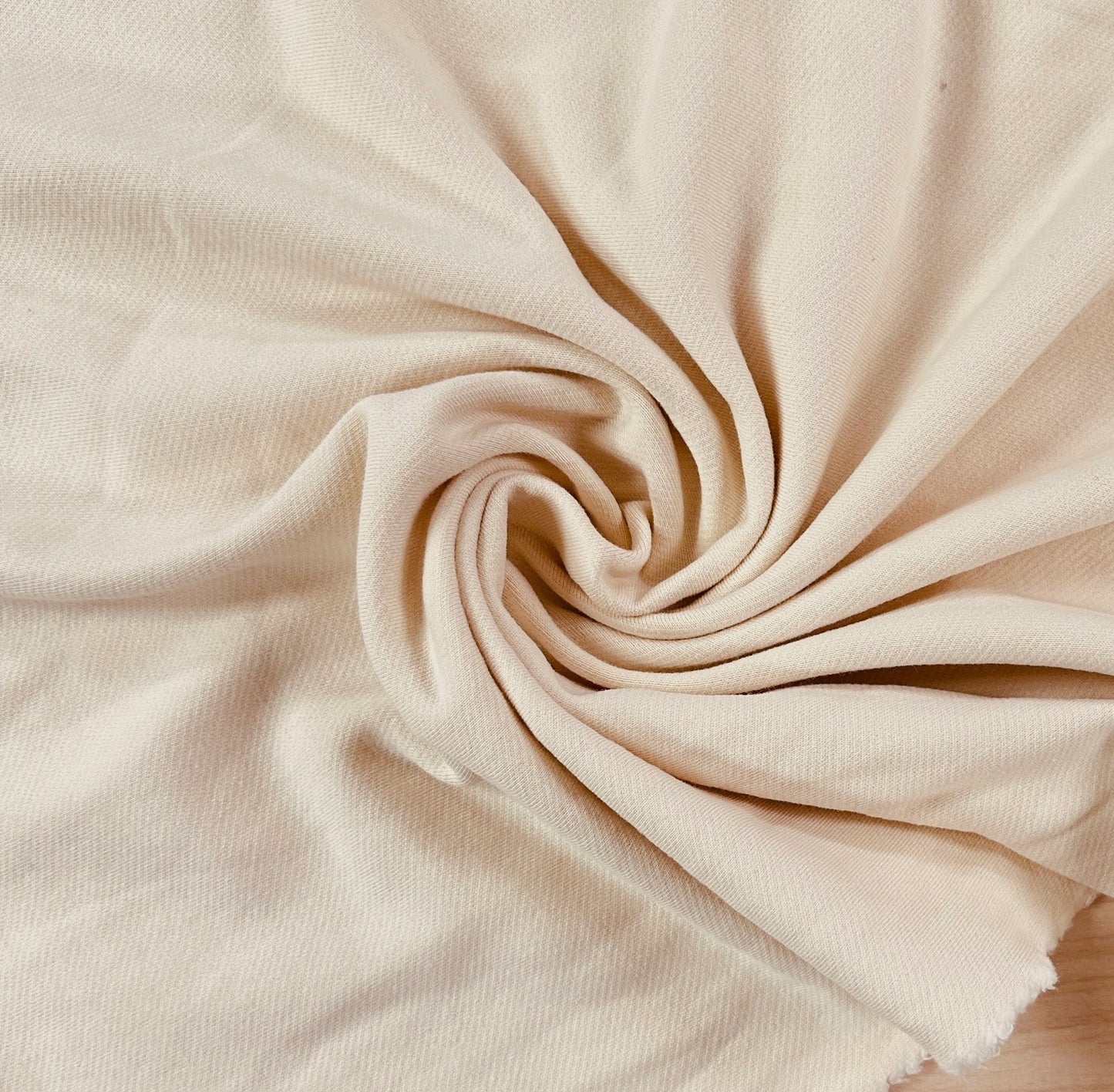 Organic Cotton Twill Face Fleece Knit - Vanilla - Natural/Cream