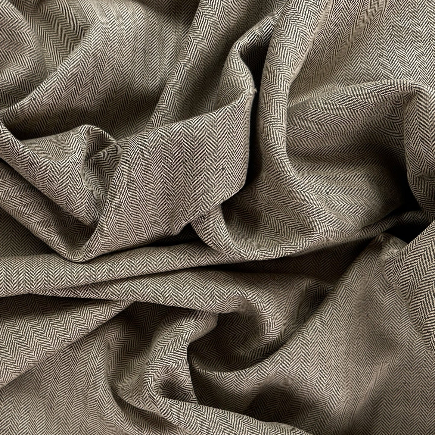 Yarn Dyed Cotton Herringbone Twill - Dark Grey & Beige - Deadstock