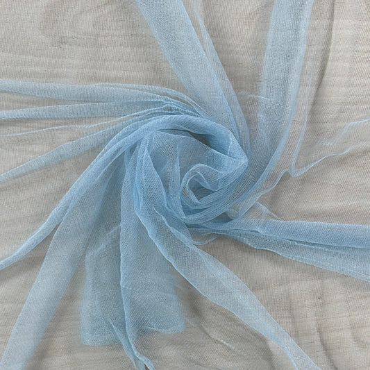 100% Silk Tulle Tricot Knit - Baby Blue - Deadstock