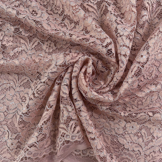 Corded Floral Lace - Nylon Cotton - Dark Blush