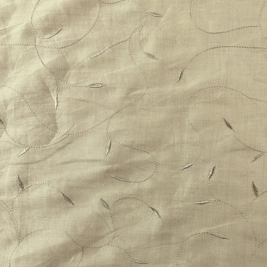 Beige Embroidered Leaves - Cotton /Linen Fabric - Film Studio Deadstock