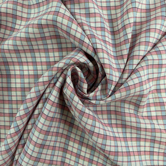 Yarn Dyed European Linen Plaid - Pink, Blue & White Check - 62"