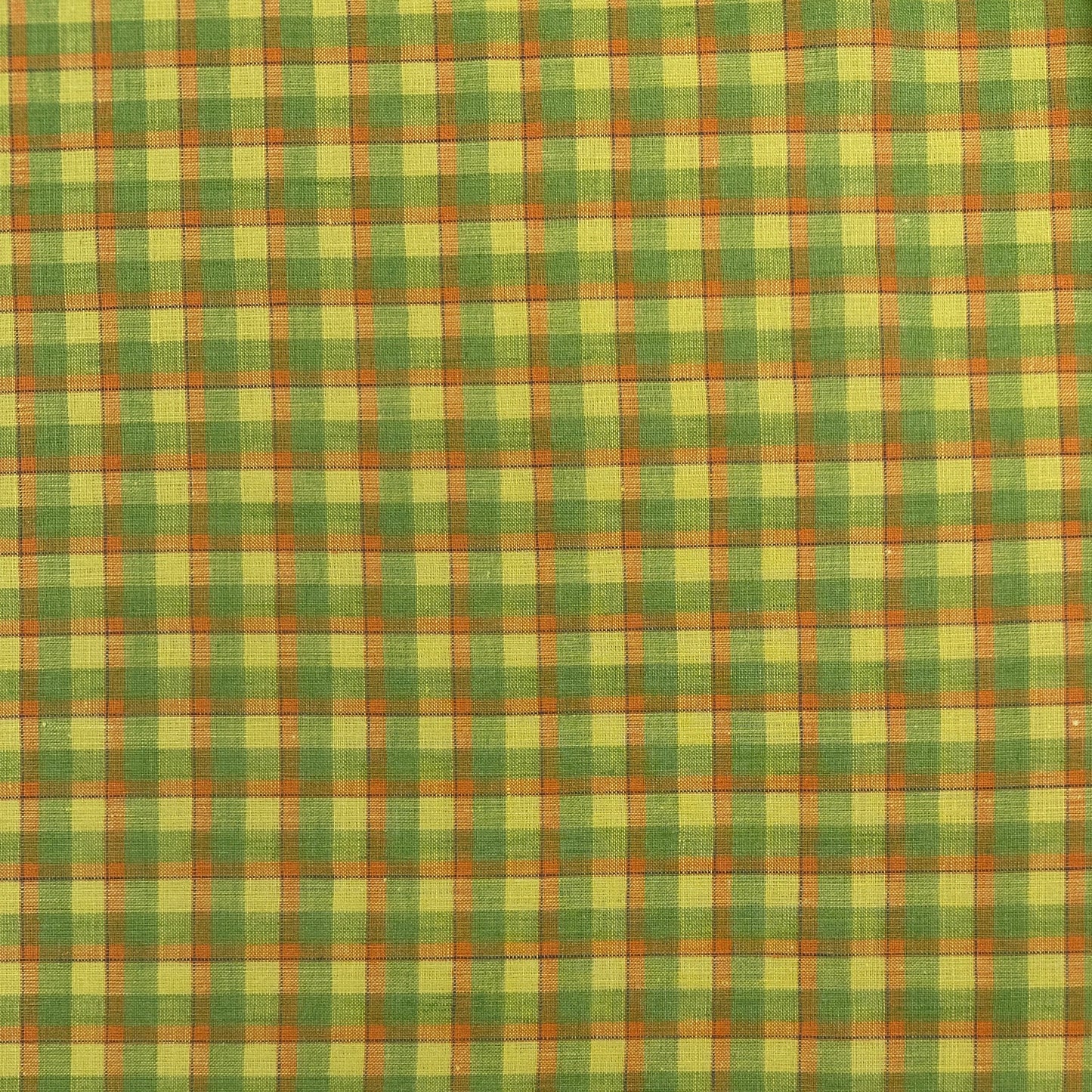 Yarn Dyed European Linen Plaid - Green, Yellow & Orange Check - 60"