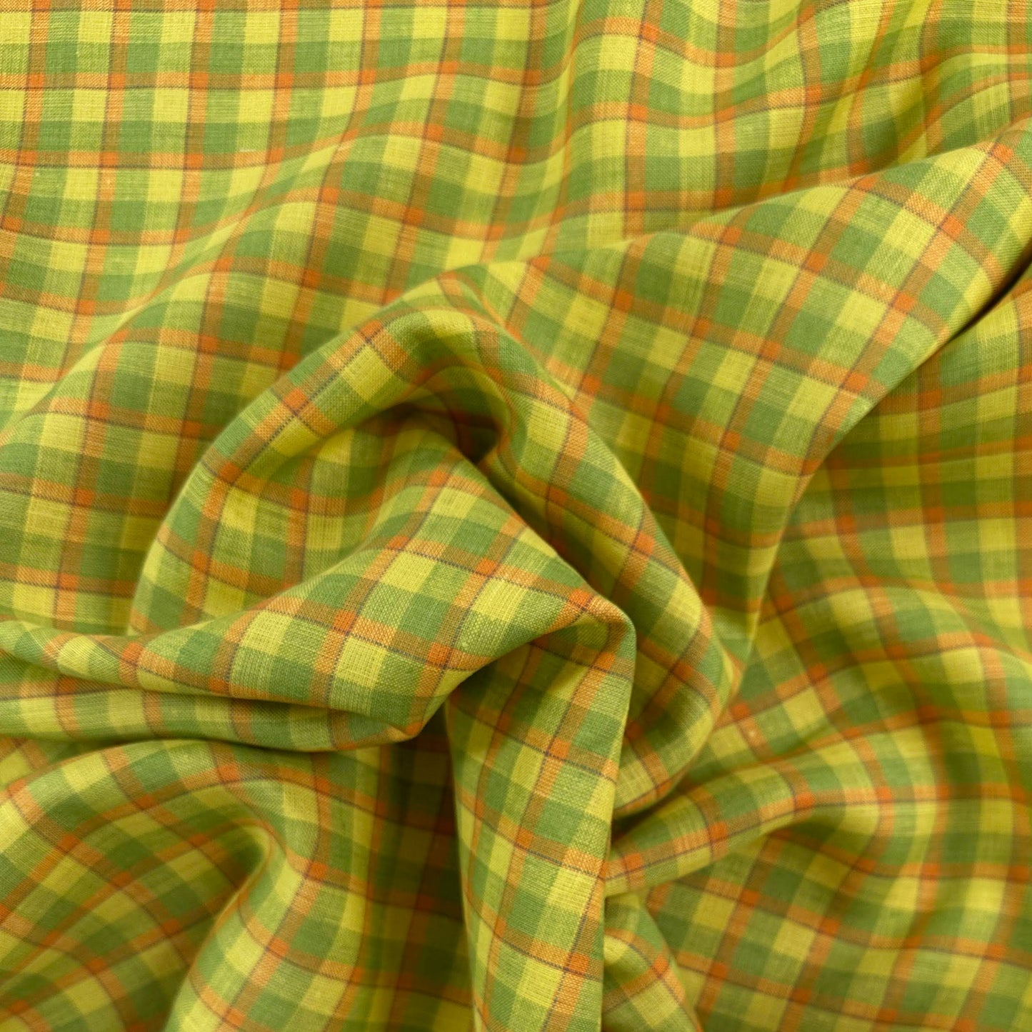 Yarn Dyed European Linen Plaid - Green, Yellow & Orange Check - 60"