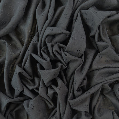 Embroidered Eyelet Cotton Voile - Flower Vines - Black