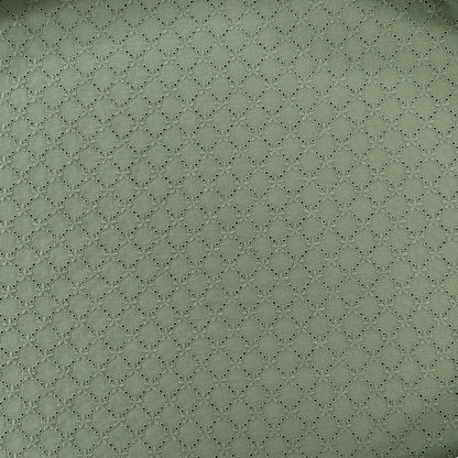 31" Remnant - Embroidered Eyelet Cotton Lawn - Geometric Floral - Sage