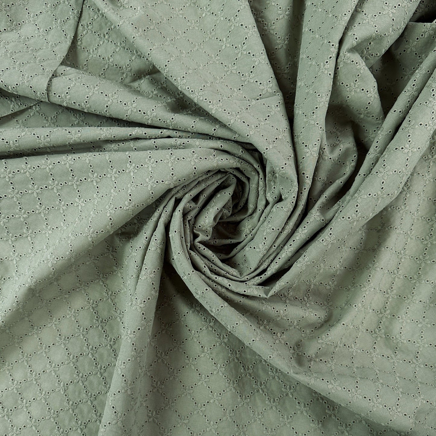 31" Remnant - Embroidered Eyelet Cotton Lawn - Geometric Floral - Sage