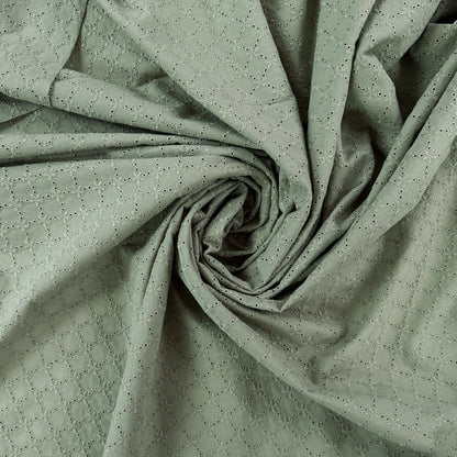 31" Remnant - Embroidered Eyelet Cotton Lawn - Geometric Floral - Sage