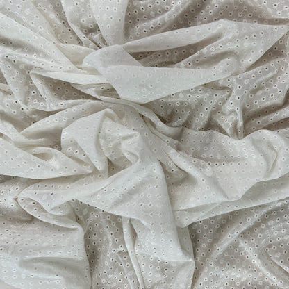 Embroidered Eyelet Cotton Voile - Delicate Geometric Starburst - Ivory