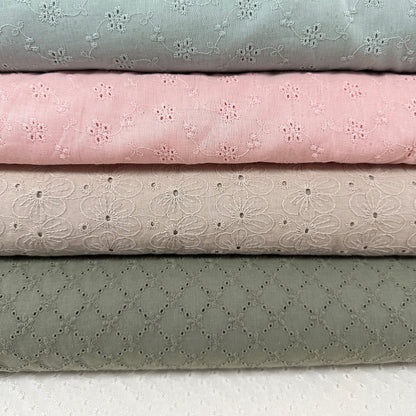 31" Remnant - Embroidered Eyelet Cotton Lawn - Geometric Floral - Sage
