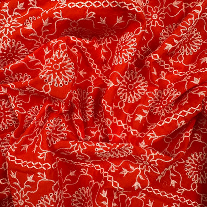 Red & Ivory - Cotton Eyelet Embroidery