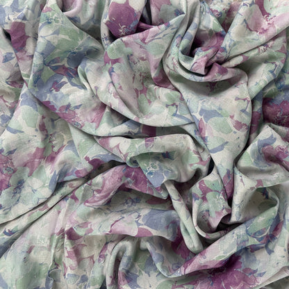 Purple & Blue Floral  - Viscose Rayon Slub
