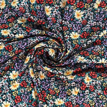 Red & Yellow Floral - Viscose Rayon Challis