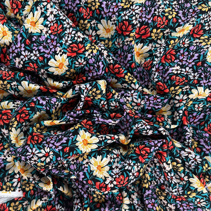 Red & Yellow Floral - Viscose Rayon Challis