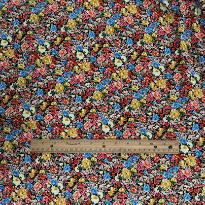 Yellow & Black Floral  - Viscose Rayon Crepon