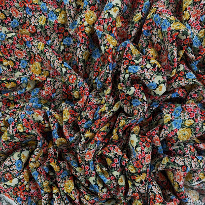 Yellow & Black Floral  - Viscose Rayon Crepon