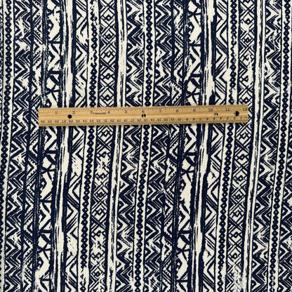 White & Navy Batik - Viscose Rayon Crepon