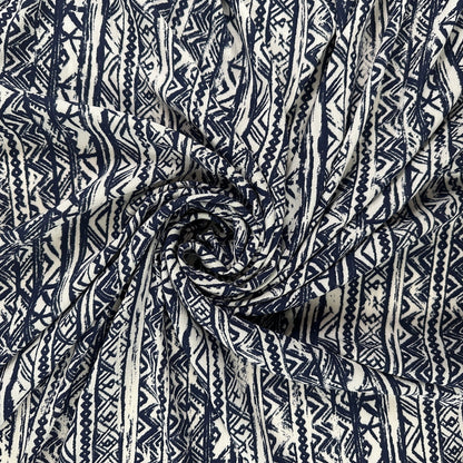 White & Navy Batik - Viscose Rayon Crepon