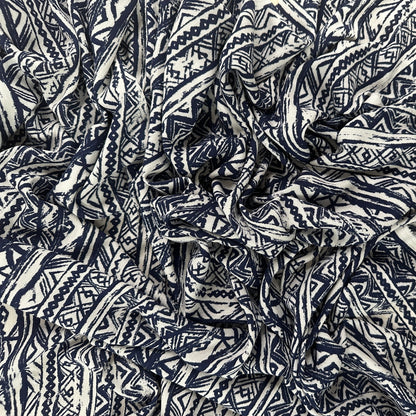 White & Navy Batik - Viscose Rayon Crepon