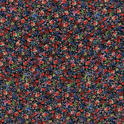 Red & Black Ditsy Floral  - Viscose Rayon Crepon