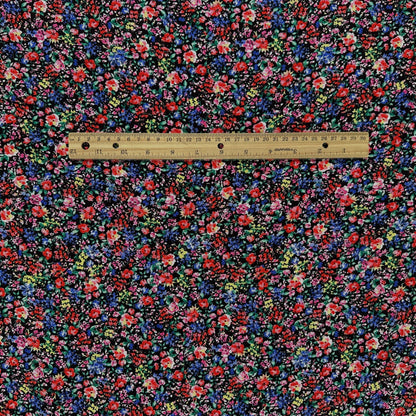 Red & Black Ditsy Floral  - Viscose Rayon Crepon