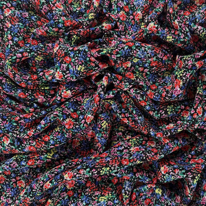 Red & Black Ditsy Floral  - Viscose Rayon Crepon