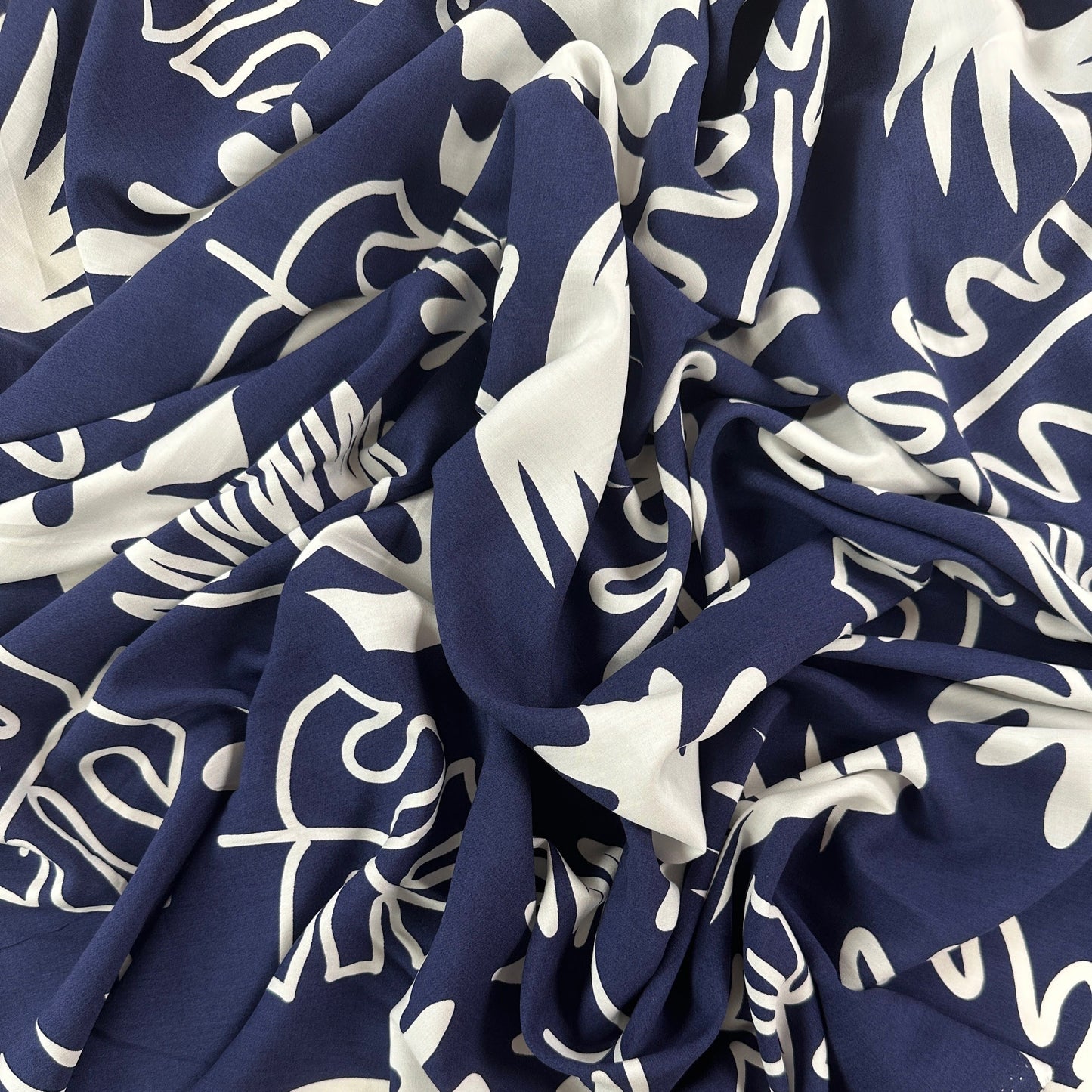 Navy Picasso Print - Rayon Poplin