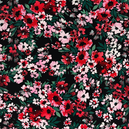 Black & Red & Pink Floral - Rayon Challis