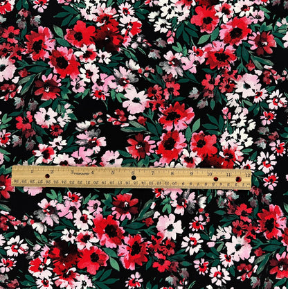 Black & Red & Pink Floral - Rayon Challis