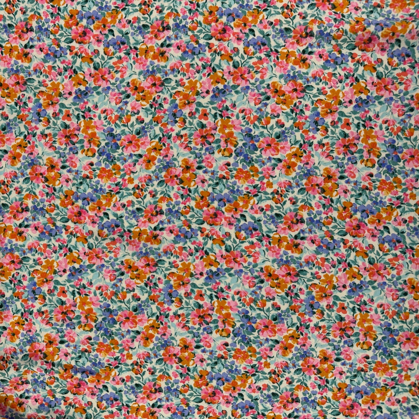 Pink & Orange Ditsy Floral - Rayon Challis