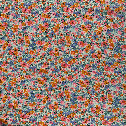 Pink & Orange Ditsy Floral - Rayon Challis