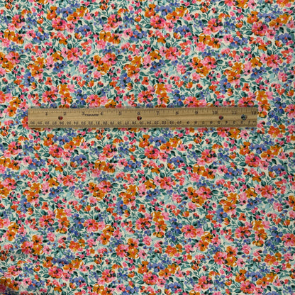 Pink & Orange Ditsy Floral - Rayon Challis