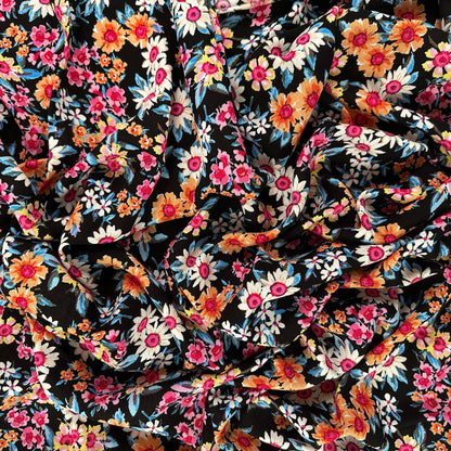Black & Coral Floral - Viscose Rayon Crepon