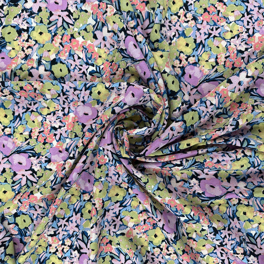 Abstract Floral - Lilac & Sage - Rayon Challis