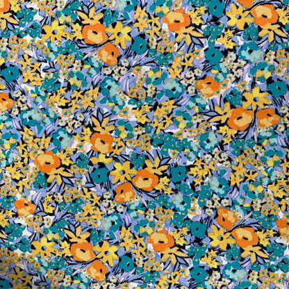 Abstract Floral - Turquoise & Orange - Rayon Challis