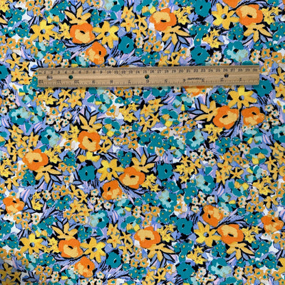 Abstract Floral - Turquoise & Orange - Rayon Challis