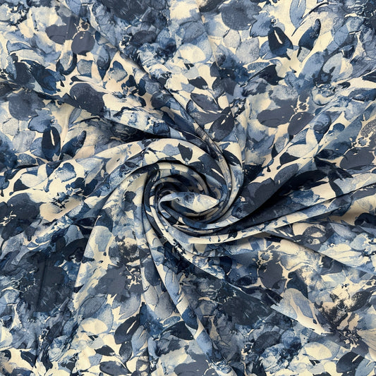 Blue & White Floral - Rayon Challis