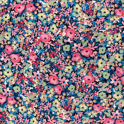 Abstract Floral - Pink & Blue - Rayon Challis