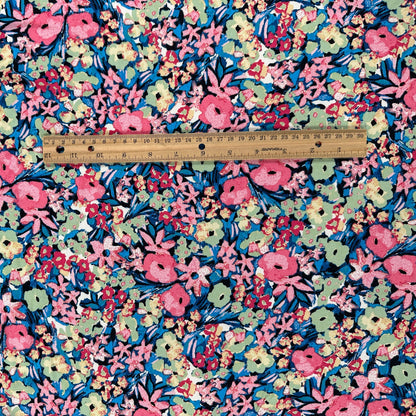 Abstract Floral - Pink & Blue - Rayon Challis