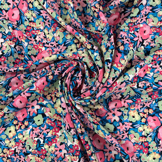 Abstract Floral - Pink & Blue - Rayon Challis